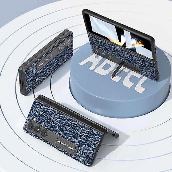 Til Samsung Galaxy Z Fold5 Abeel Integreret Ægte Læder Sky Series Mobiltelefon Etui Med Holder Blue