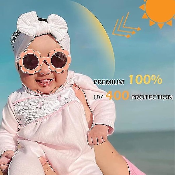 Baby Solglasögon, 2PCS Blomma Polariserad Spädbarn Solglasögon med Justerbar Rem för Nyfödda Spädbarn Pojkar Flickor Ålder 0-24 Månader 2Pcs Set - A