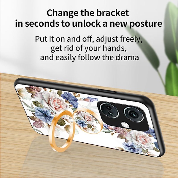För OnePlus Nord CE3 5G Fodral Blommönster Härdat Glas Kickstand Telefonfodral White Flower Bush