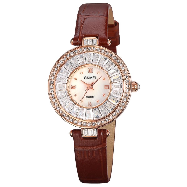 Women's Waterproof Fashion Wristwatch With Diamond Brown