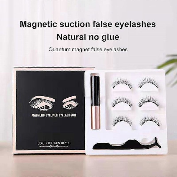 Vedenpitävä magneettinen eyeliner ripsillä ja pinseteillä, 3 parin setti, pitkät ripset 1 set