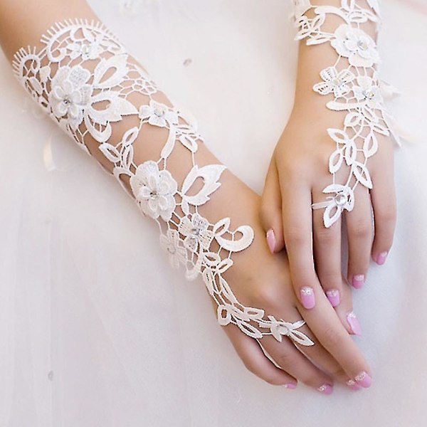 Wedding Dress Accessories Hook Finger Lace Embroidered Sticky Diamond Gloves Fingerless Hollow Lace Gloves