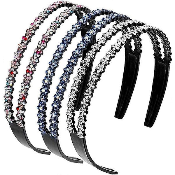 Farverigt Rhinestone Hårbøjle Ansigtsvask Hårklemme (3 Farver) 6 stk. (H-4)