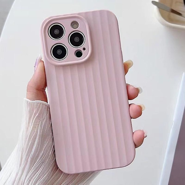 Til iPhone 13 Pro Etui Vertikal Stribedesign Anti-Scratch Beskyttende Flydende Silikone Telefon Cover Pink