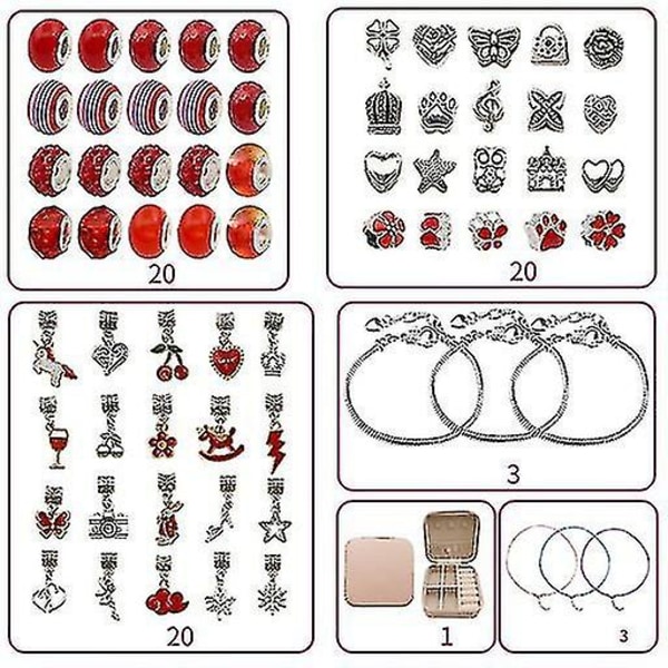 Charm Armband Gör-Det-Själv Smyckesset Present till Barn Flickor Tonåringar red