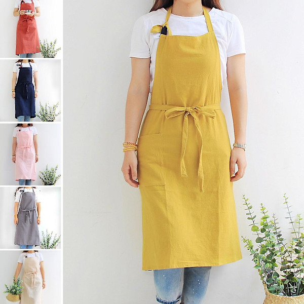 Fashion Unisex enfärgad framtill snörning ficka hem kök café matlagning förkläde Ginger