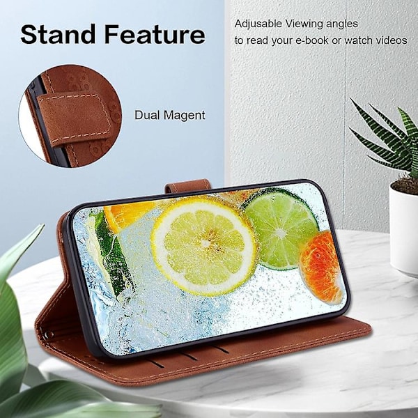 Mobiltelefonskal i läder med dubbla 8-formade präglingar för Samsung Galaxy S23 5g Brown