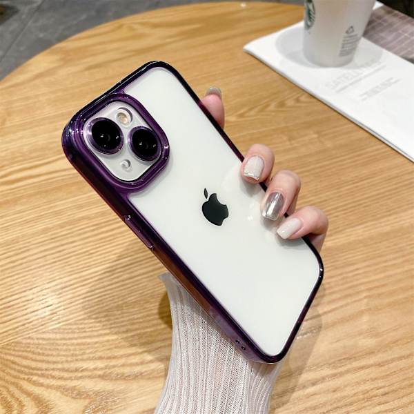 For Iphone 14 Etui Klart Tpu+pc Anti-fall Telefondeksel Med Linsefilm Purple