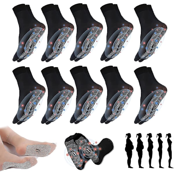 Turmalinstrumpor, Joniska Kroppsskulpterande Stretchstrumpor Andningsbara Mid-calf Strumpor Fotmassagestrumpor För Bättre Blodcirkulation black 10 Pairs