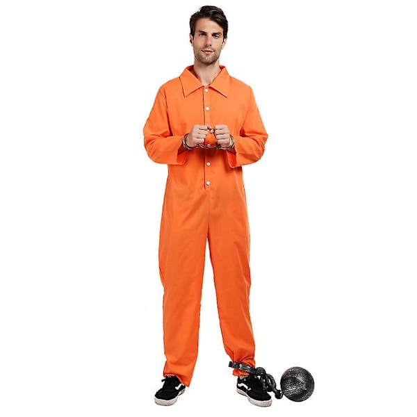 Oransje Fange Jumpsuit Kostyme Menn Voksen Halloween Jailbird Inmate Onesize XL