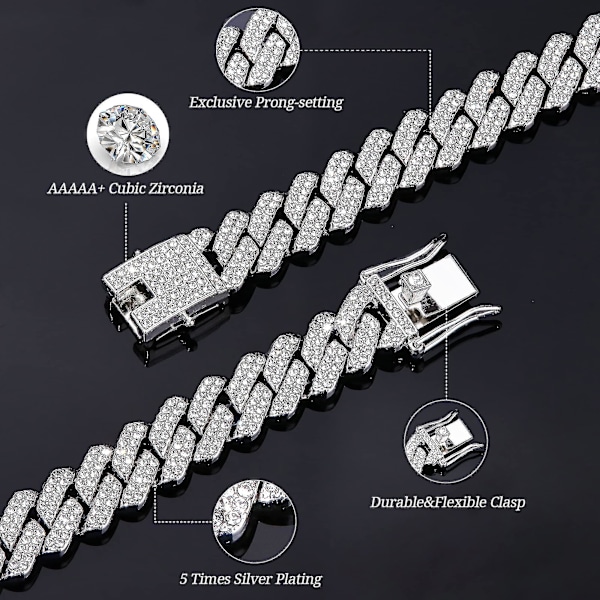 Miesten Cuban Links -ketju 13 mm kaulakoru kulta hopeapinnoitettu kaulakoruketju timantti