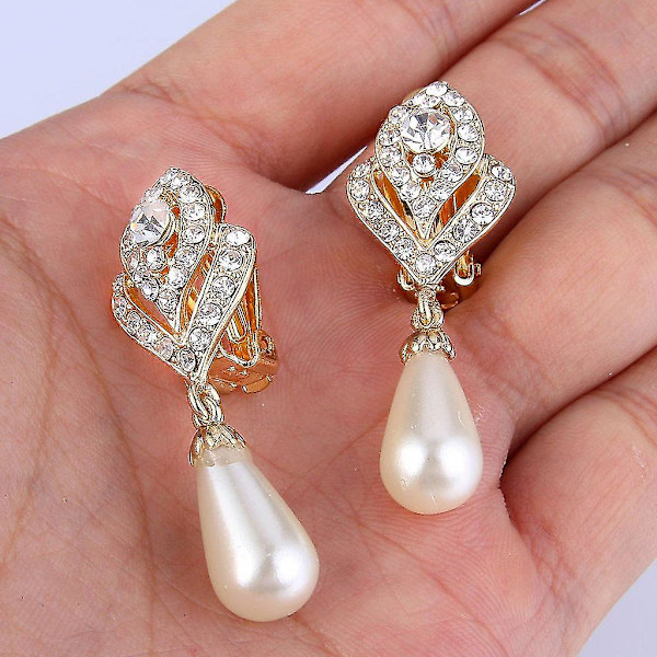 Gyllene Mock Pearl Bud Clip-on Hängande Örhängen