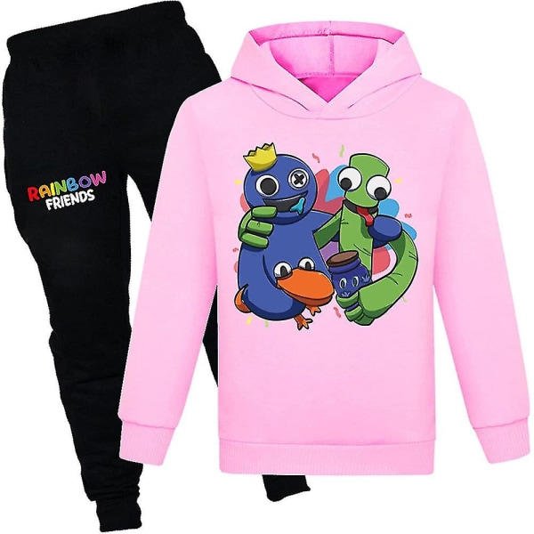 Kids Tracksuit Rainbow Friends Graphic Casual Outfit Hoodie Tops Joggings Pants Set Pink 11-12Years