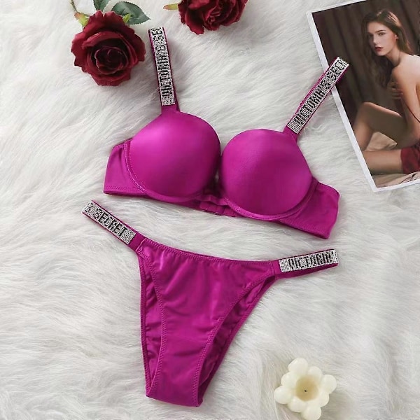 Ny Lingerie Damuppsättning - Het Spets, Sexig Push-Up BH, Hemlig BH-Set 85C Rose Red