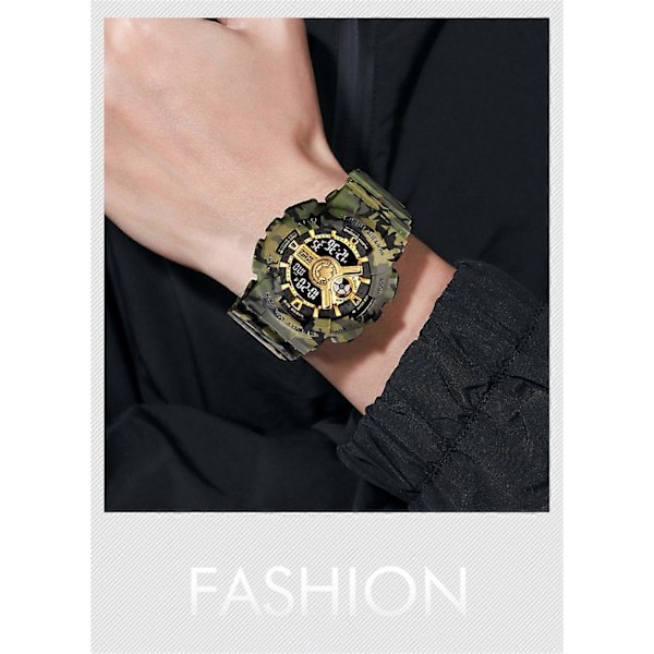 Fashion Militär Herr Sport Digital Quartz Analog Vattentät Armbandsur Large Black Gold