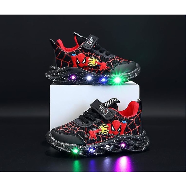 Spiderman Children's Shoes New Boys' Sneakers With Lights New Children's Shoes Black 26