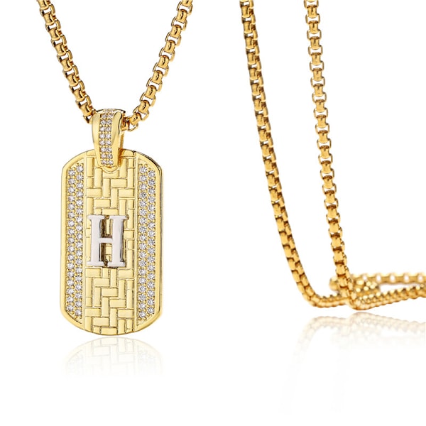 Bokstavkjede, legering anheng halskjeder Hip Hop diamant firkantet kjede smykker gaver til menn gutter Valentinsdag gaver H