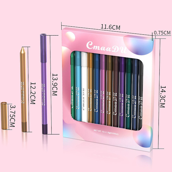 Bright Makeup 12 Färgade Ögonskuggor Eyeliner Penna 100g GAO242177