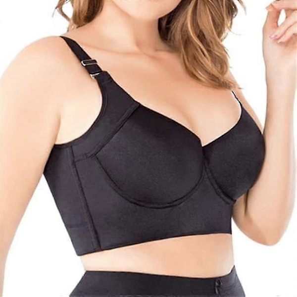 Sport-BH for kvinner med dyp kopp, skjuler ryggfett, full dekning, push-up Black 36D