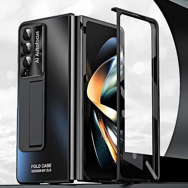 Ag Matte Hard PC Kickstand Fodral för Samsung Galaxy Z Fold3 5g, Med Glasskärmsskydd/Stylus Penna Black
