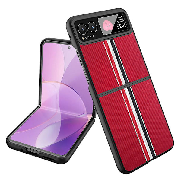 Motorola Razr 40 5G -puhelinkotelo värikkäillä raidoilla ja takanäytön kalvolla Red