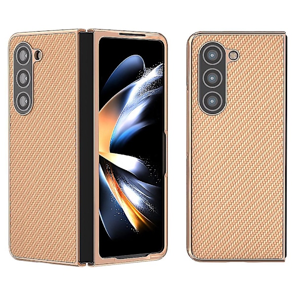 Electroplating Carbon Fiber Texture Pu Leather Coated Pc Phone Case For Samsung Galaxy Z Fold5 5g