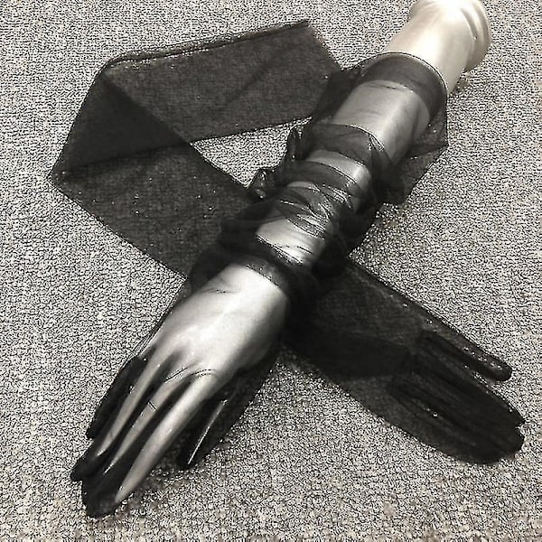 MIMIGO Lange Gennemsigtige Tulle Handsker Ultra Tynde Vanter Brude Albuen Handske Black