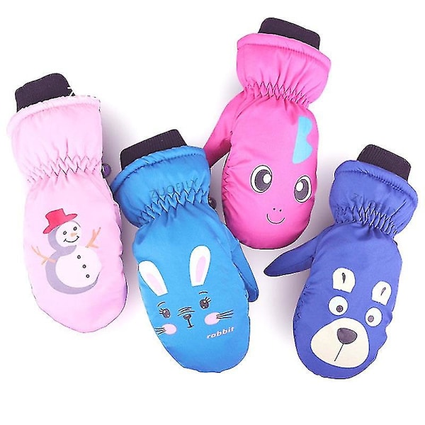 Vintervarma Vantar för Barn Vindtäta för Pojkar Flickor Skidåkning Cykling Klättring Utomhus Vantar Vattentäta Baby Cartoon Vantar Navyrabbit for 6-10t