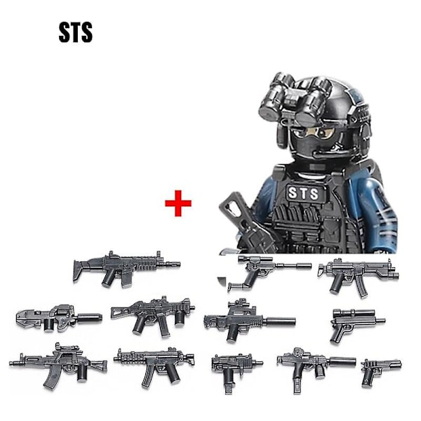 Militära byggklossar Soldatfigurer Gåvor Leksaker Vapen Gevär Special Force SWAT Arméväst Hjälm Explosionssäkra kläder MOC   Fingerfärdighetsspel STS--1PCS