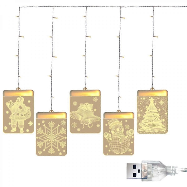 Juldekoration LED-ljusslingor, Dimbara Kreativa 3D Blinkande Hängande Ljus med Timer/5 Lägen/USB-kontakt, Varmvit Fjärrkontroll Gardinlampa