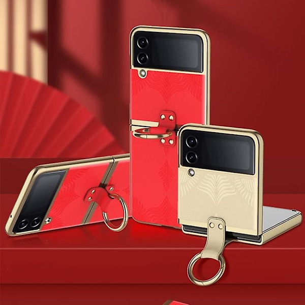 Elektropläterat Präglat Läder Mobilskal med Ring för Samsung Galaxy Z Flip4 Red