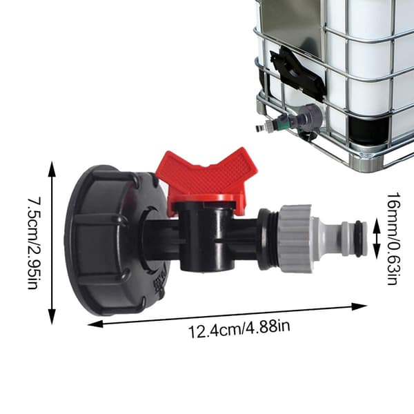 Adapter för IBC, utloppsförbindelse för trädgårdsvattentank med kran och nippel S60X6