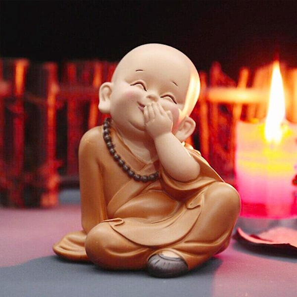 Liten munkfigur Mini munkstaty Söta Buddha munkstaty Munkfigurer Religion Hartshantverk Skrivbordsminiatyrer Dekoration   Fingerfärdighetsspel C