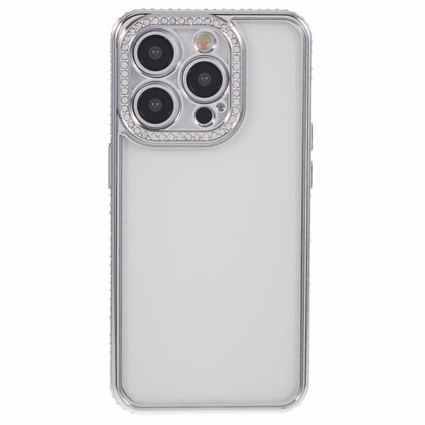 Rhinestone-dekorerad TPU-skydd för iPhone 14 Pro Max Silver