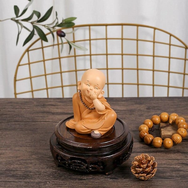 Liten munkfigur Mini munkstaty Söta Buddha munkstaty Munkfigurer Religion Hartshantverk Skrivbordsminiatyrer Dekoration   Fingerfärdighetsspel C