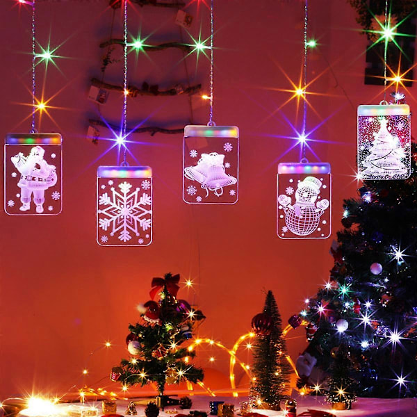 Julepynt LED-lyslenke, dimbar kreativ 3D-blinkende hengende lys med timer/5 moduser/USB-kontakt, varm hvit fjernkontroll gardinlys