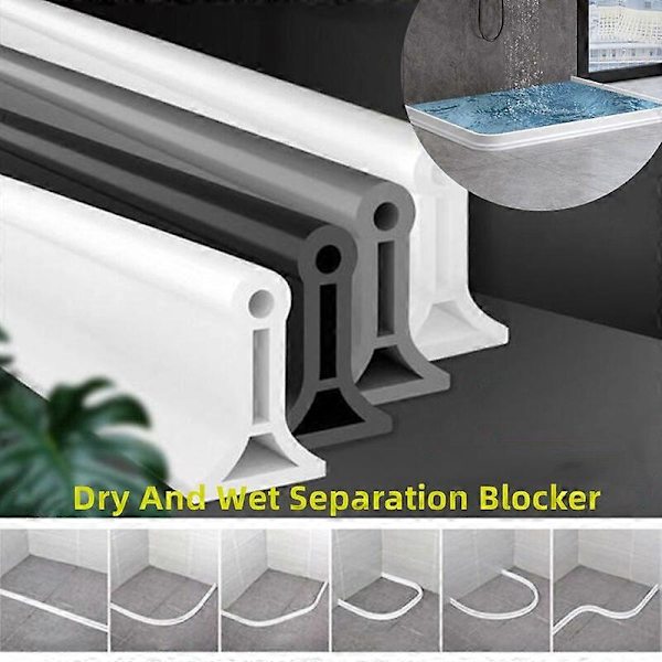 Silikone Badeværelses Vandstop Multifunktionel Bøjbar Bruse Vandbarriere Dæmning Oversvømmelse Barriere Tør Og Vådt Adskillelse BlokererCraft Rørrensere 80cm White