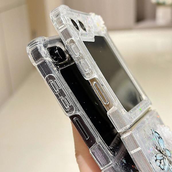 Til Z Flip 6 Transparent Etui, Sød Sommerfugl Slank PC Fire Hjørner Stødsikkert Cover Til Samsung Galaxy Z Flip 6 Til Kvinder Piger Blue
