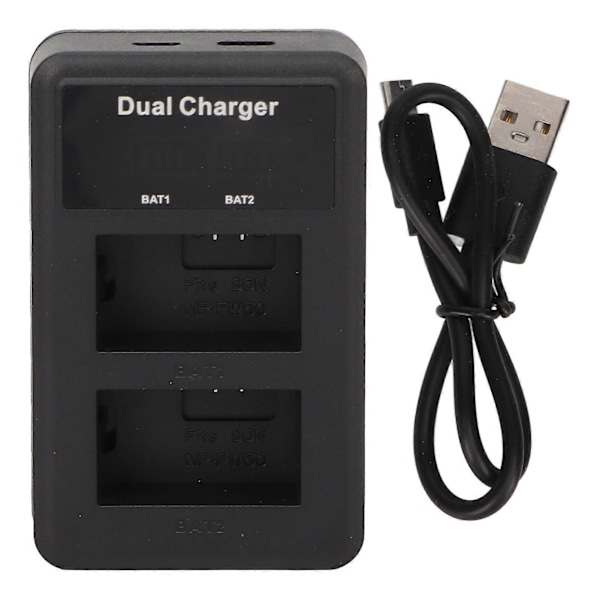 Dubbel USB-batteriladdare för NP FW50 för A6000 A6400 A7m2 A7r2 S2 A6300 A6100 A5100 Zve10 Kamera med LCD-display 5V