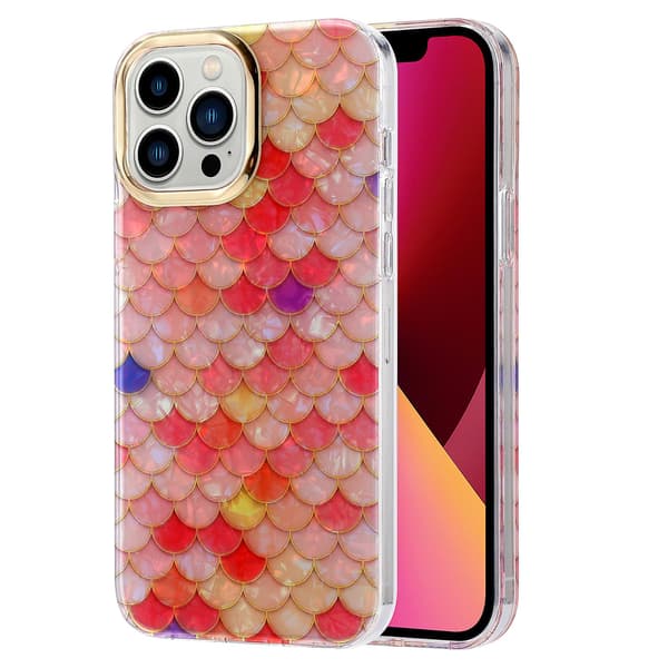 För iPhone 13 Pro Skal Galvanisering Linsram PC+TPU IMD Telefonskal Y5 Red Scale