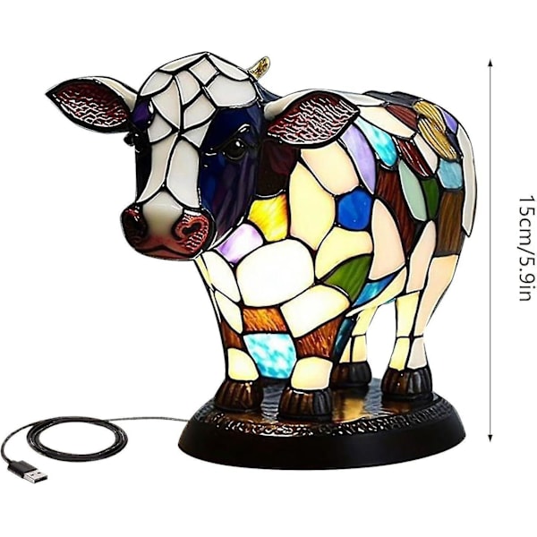 Djurbordslampa, Djurbordslampserie, Retro Bordslampa, Ko Bordslampa, Sängbordslampa Med Usb A+c-portar, Present Till Flickor Mamma Colourful Cow