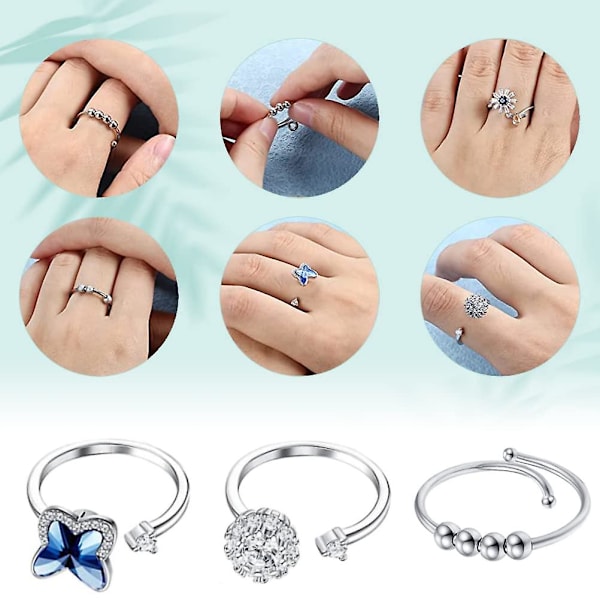 6PCS Anti-ångest Fidget Ring för kvinnor, Öppen justerbar ring, Bee Daisy Rings Set för kvinnor Flickor Stressavlastning