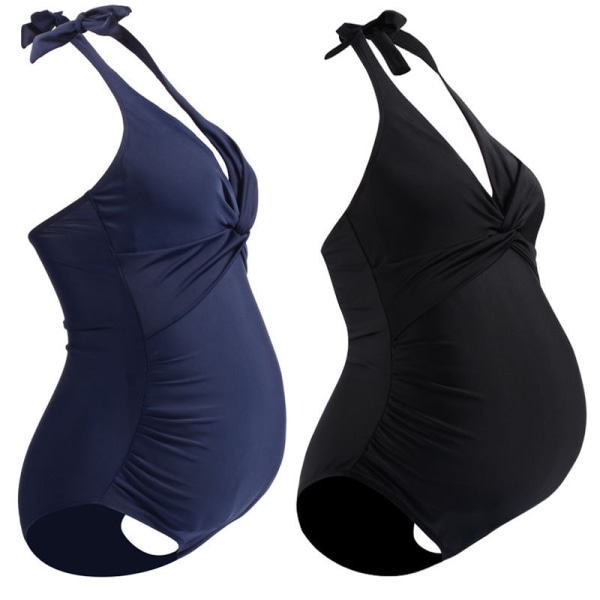 Barselsbadedragt One Piece Badedragt Halter Graviditet Solid badedragt med justerbar snøre Black XL