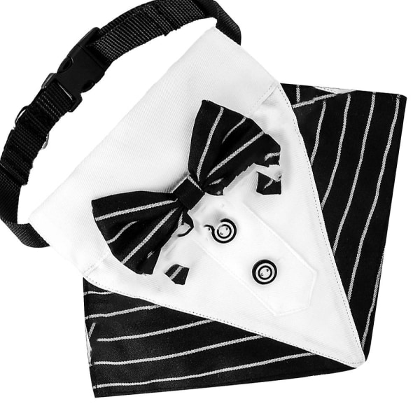 British Style Wedding Pet Triangle Scarf Dog Scarf Dog Collar Pet Slobber Towel, Black White Stripes