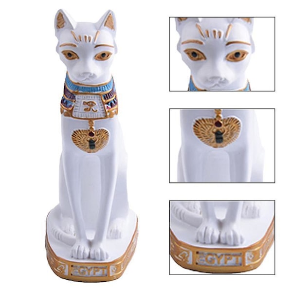 Hjemmedekorasjon Katt Ornament Egyptisk Katt Figur Statu Dekorasjon Vintage Katt Gudinne Bastet Statue   Fingerferdighetsspill White