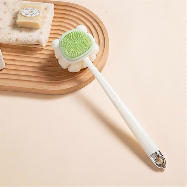Badebørste med langt håndtag, blød hårbørste til ryggen, dobbeltsidet børste, badeværelsesbørste, badebold, badeartikel white silicone brush