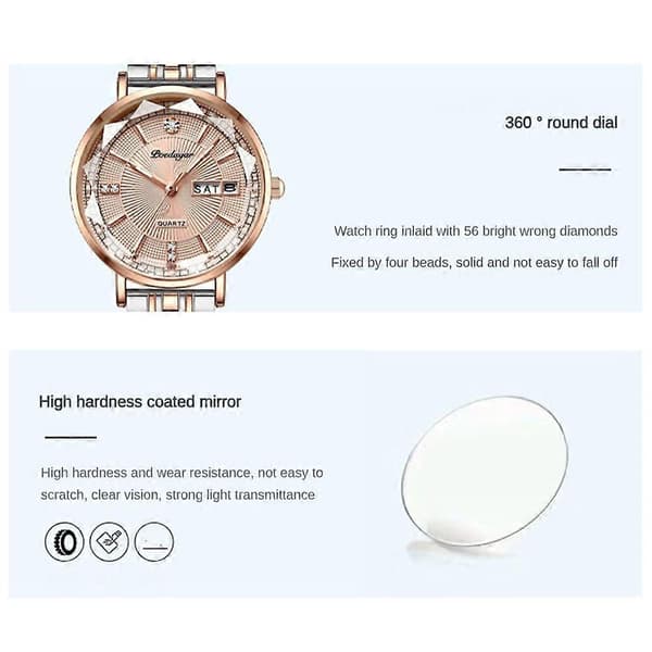 Dame Quartz Klokker Rustfritt Stål Vanntett Selvlysende Dameklokke Armbåndsur E