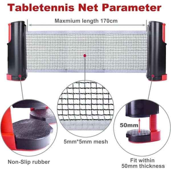 Sammenfoldeligt bordtennisnet, bærbart bordtennisnetstativ.