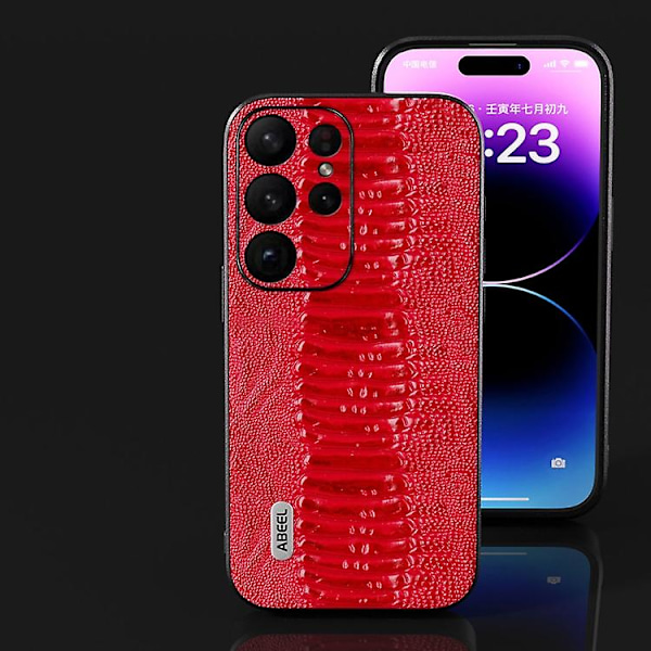 Mobiltelefonskal i äkta läder från Abeel Weilai-serien för Samsung Galaxy S23 Ultra 5G Red