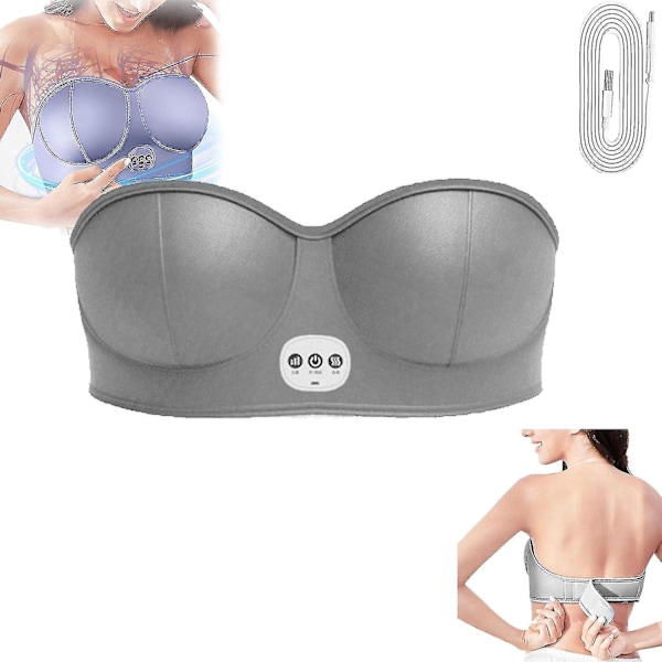 Elektrisk brystmassager, Usb trådløs brystmassager, bærbar elektrisk vibrationsbrystløft med 3 massagetilstande til brystforstørrelse anti-slap grey